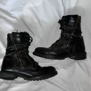 Harley Davidson RARE Vintage Boots Mens 12 Tie Side Zip Fade Moto Ret Biker READ